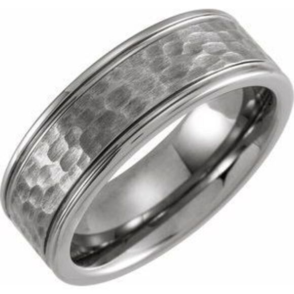 Tungsten 8 mm Grooved Band Size 10.5 with Hammer Finish